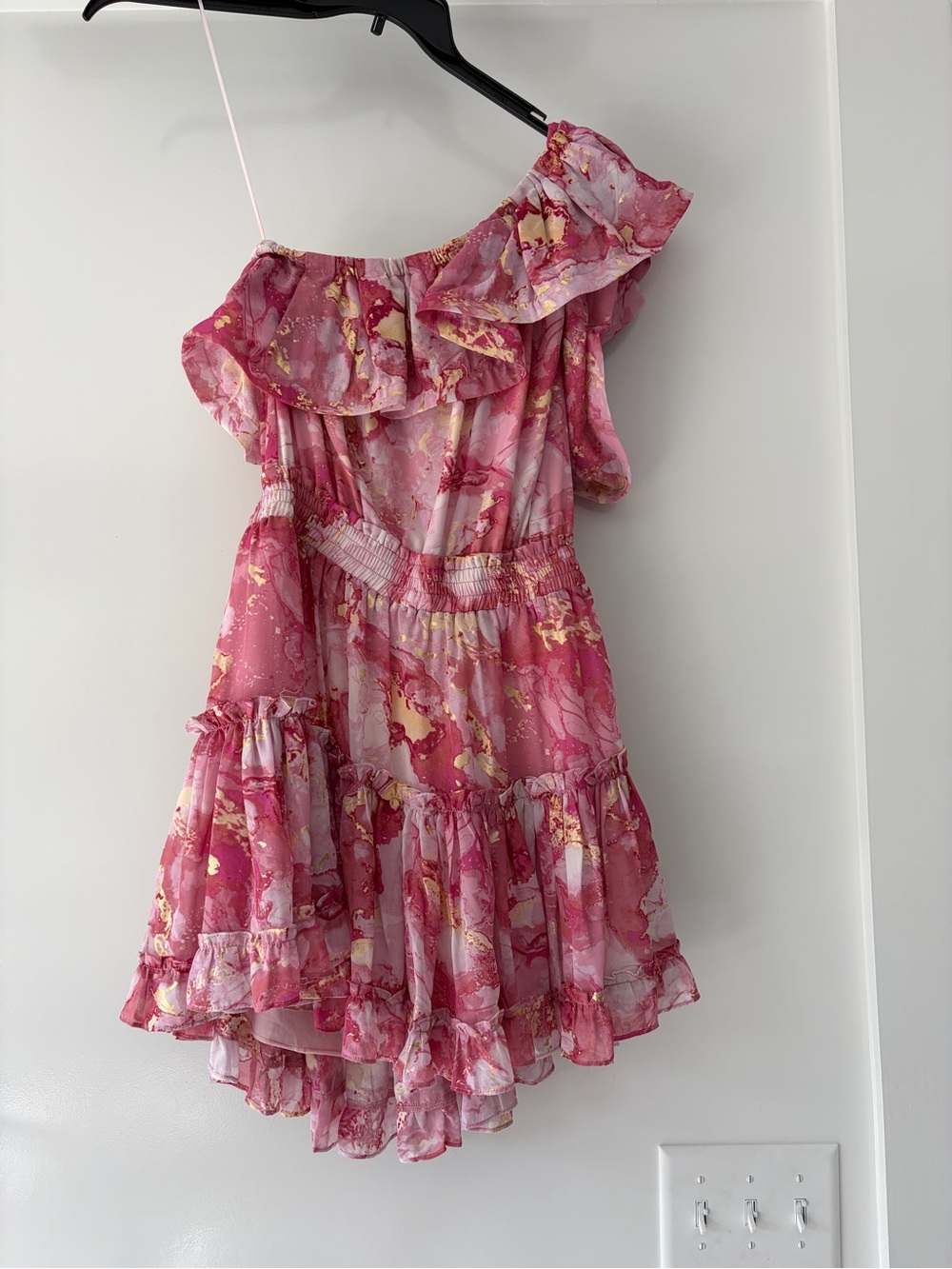 Women’s Pink One-Shoulder Ruffle Dress